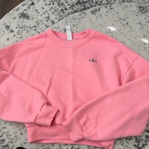 ALO Pink Cropped Accolade Crewneck Top